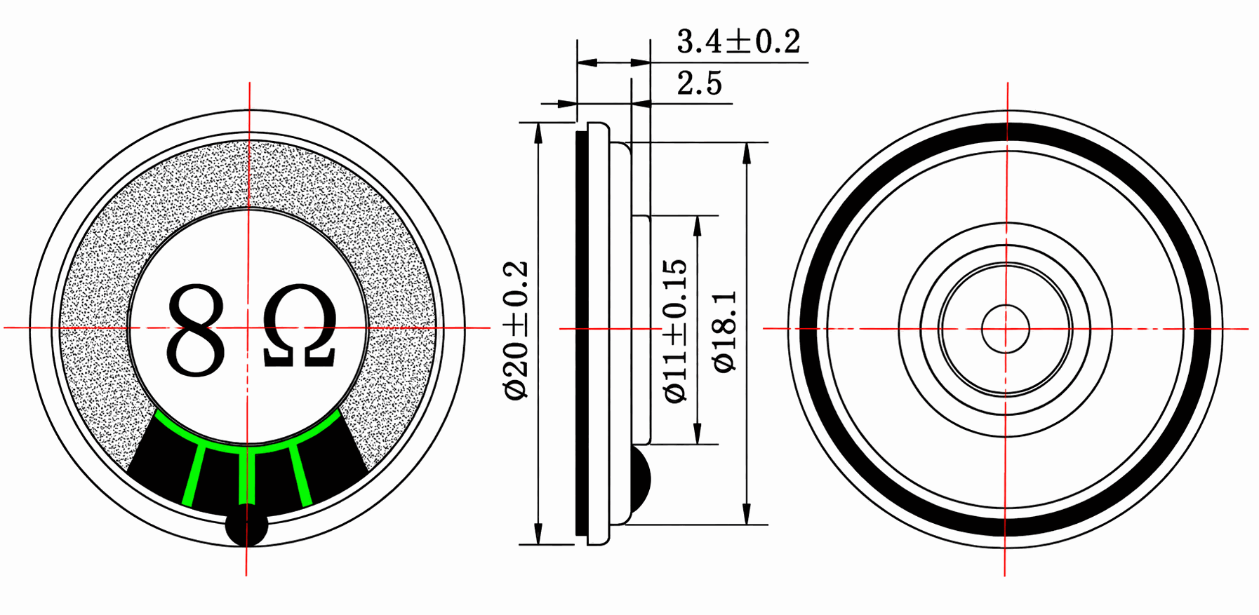 Round Dynamic Speaker JC-20T-04-8R1W drawing