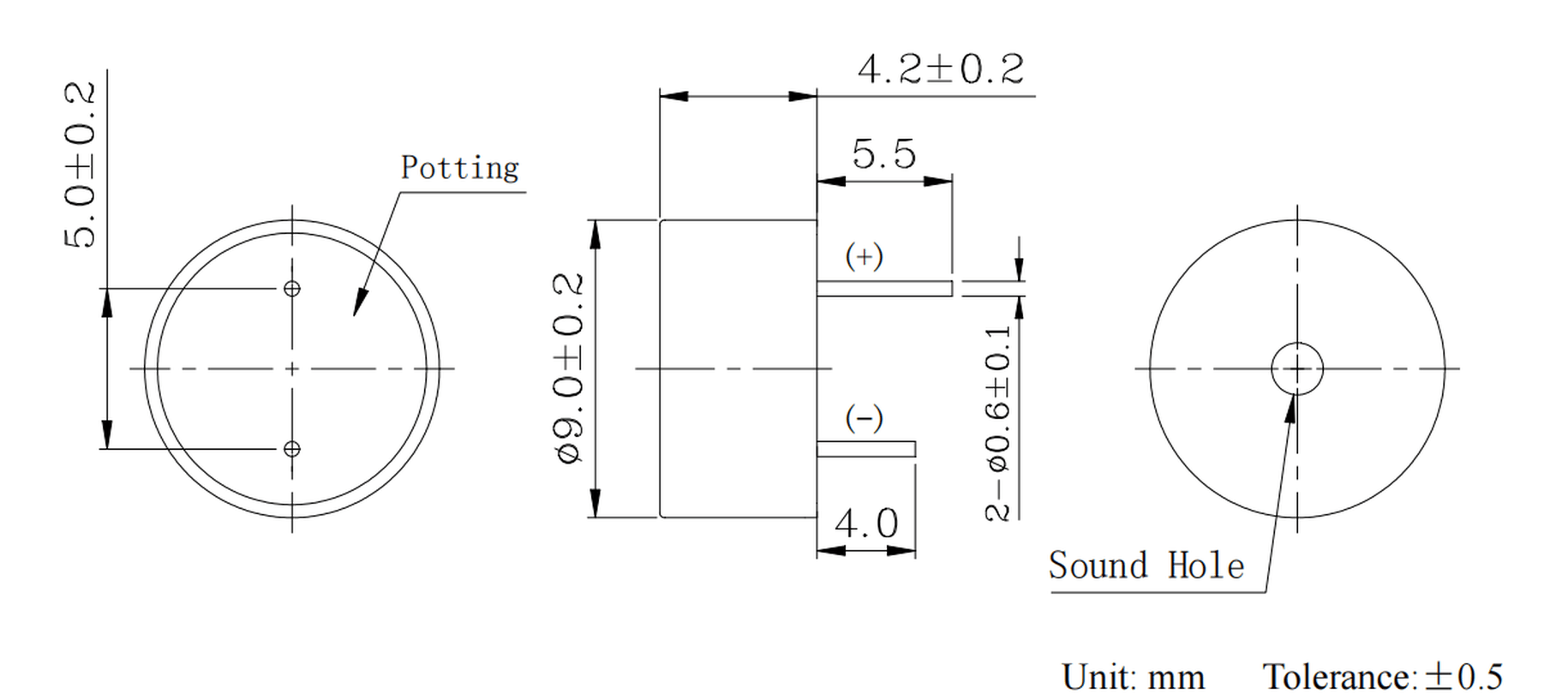 Active Buzzer JC-BUZ0942-A01 drawing
