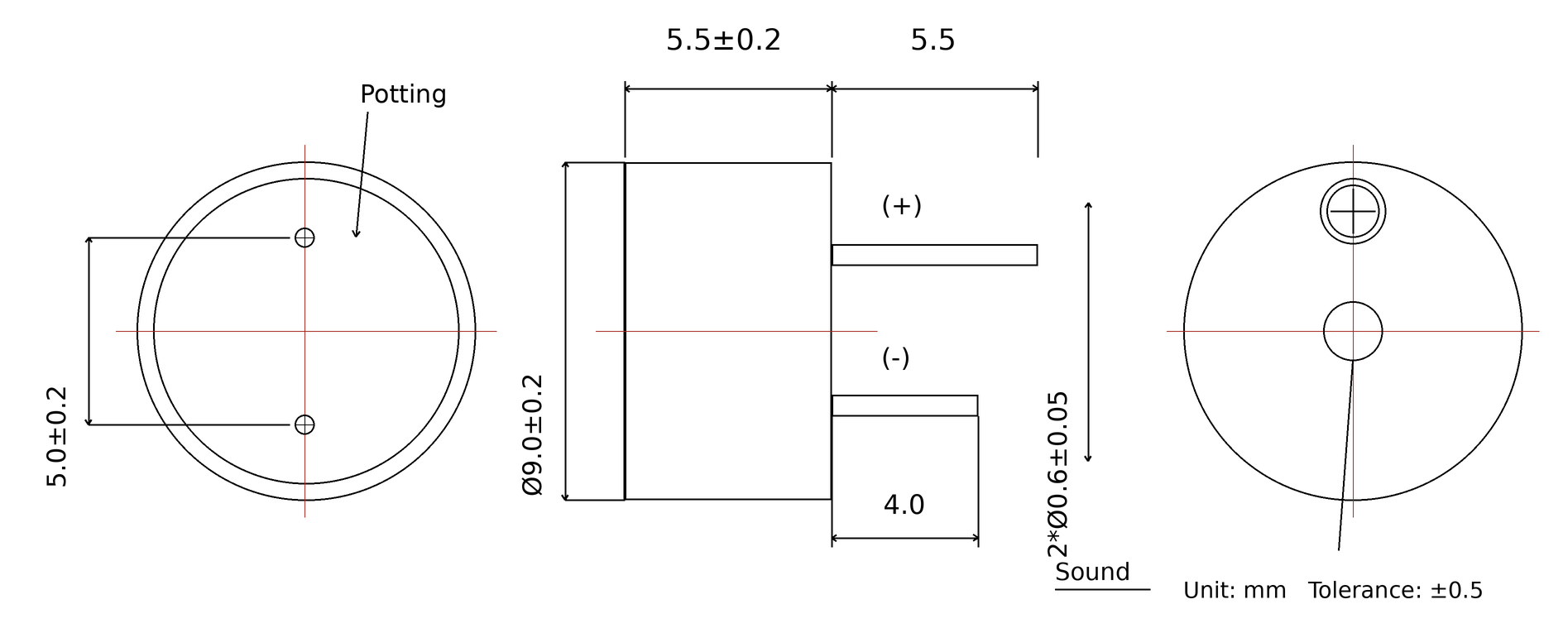 Active Buzzer JC-BUZ0955-A01 drawing