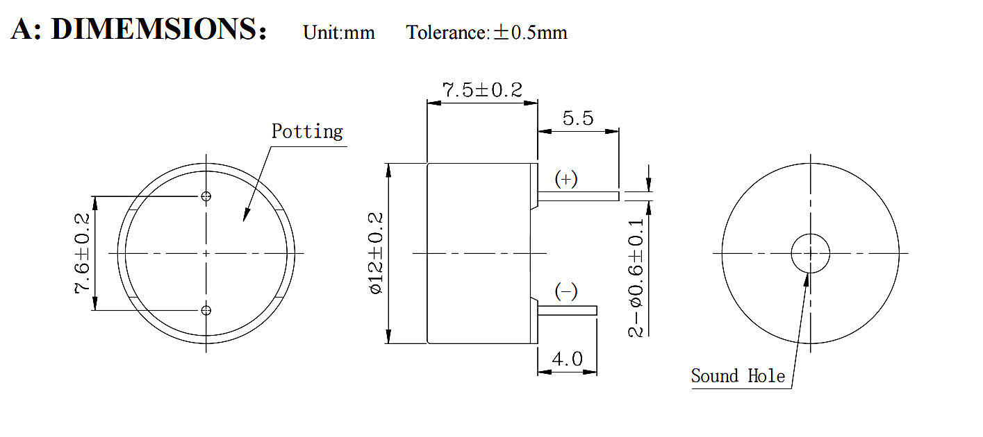 Active Buzzer JC-BUZ12075-A01 drawing