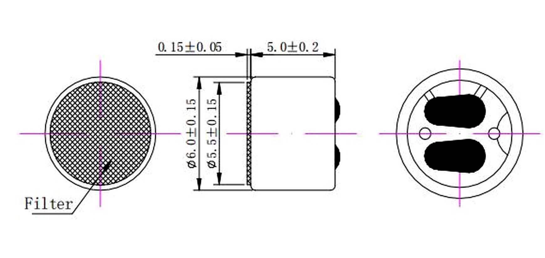 Unidirectional Electret Condenser Microphone JC-MIC6050-UNI01 drawing