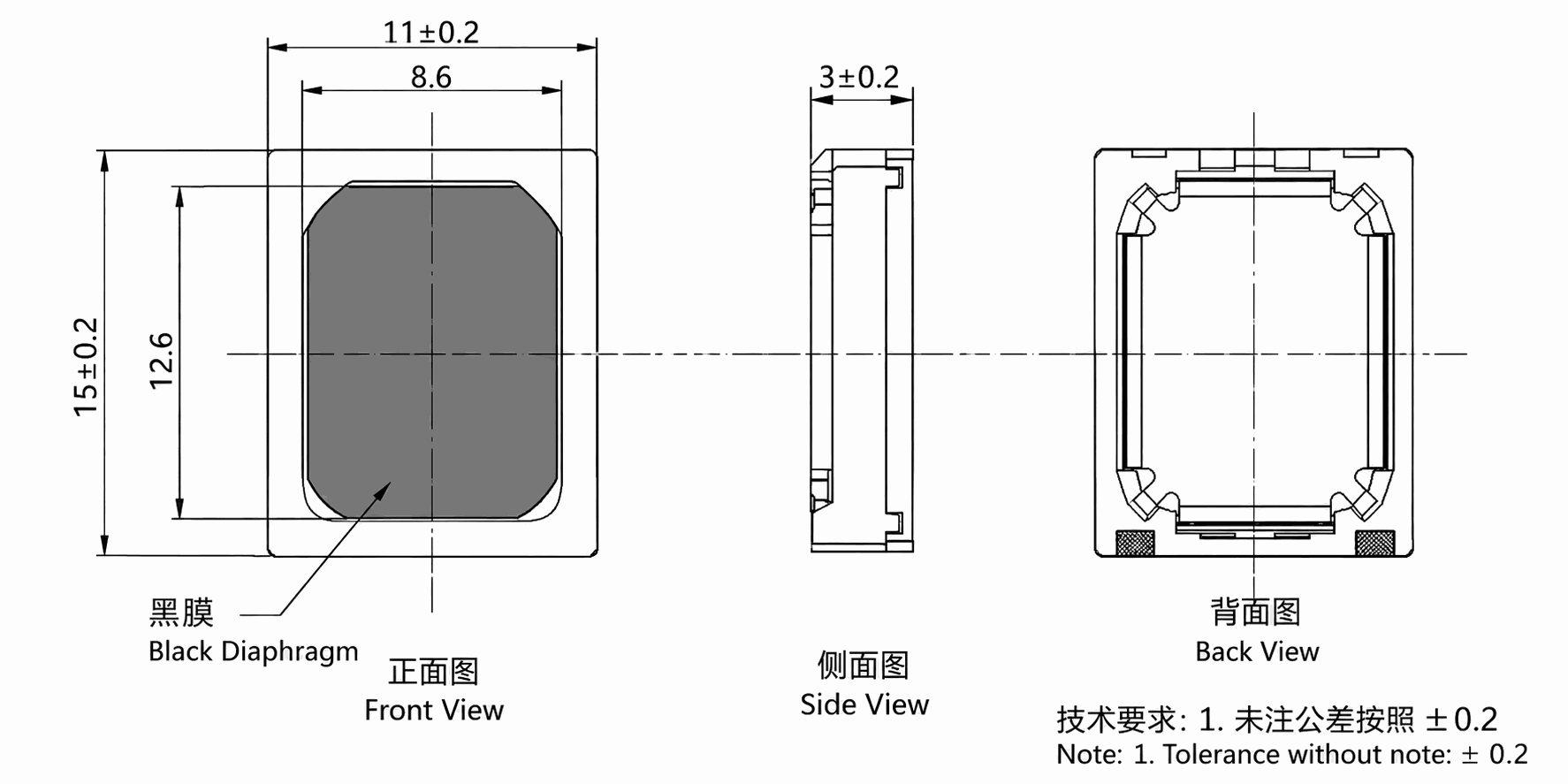 11×15×3.0 mm 焊点式微型扬声器 JC-SPK1511-MF03-8R1W drawing