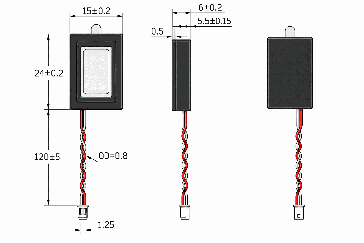24×15 mm 跑道型BOX腔体扬声器 JC-SPK2415-BOX02-8R1W-W drawing