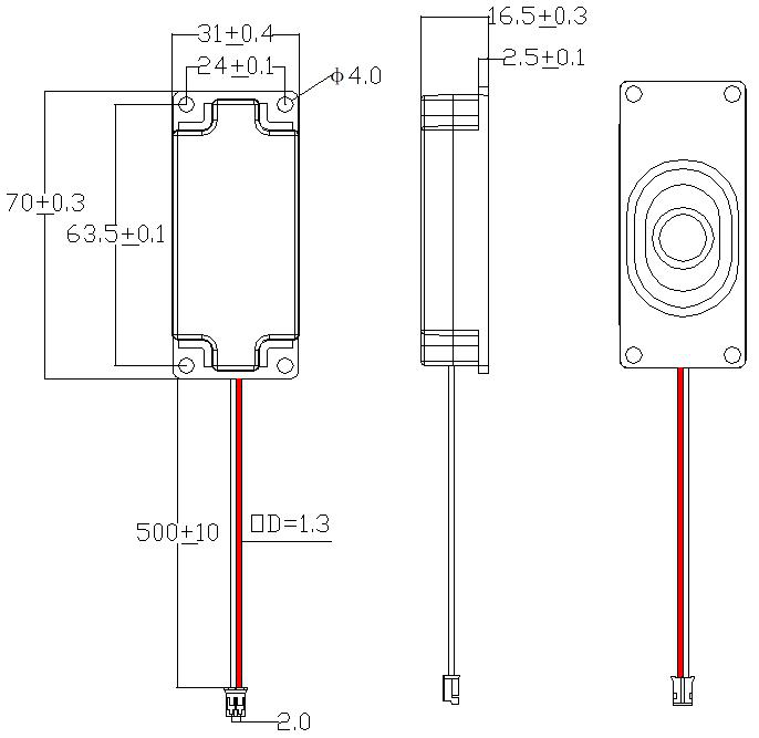 31×70 BOX 腔体喇叭 JC-SPK3070-BOX01-8R2W-W drawing