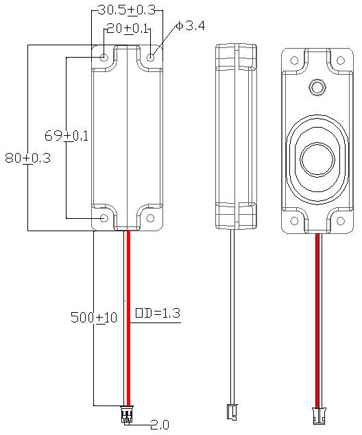 30.5×80 BOX 腔体喇叭 JC-SPK3080-BOX01-8R2W-W drawing