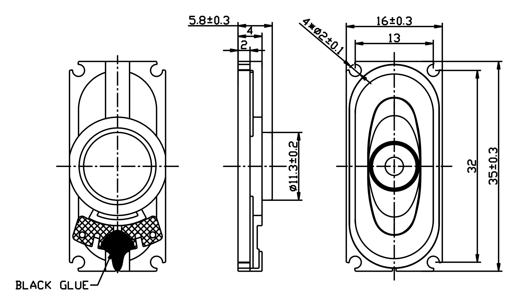 35×16 矩形动态扬声器 JC-SPK3516-PF01-8R1W drawing