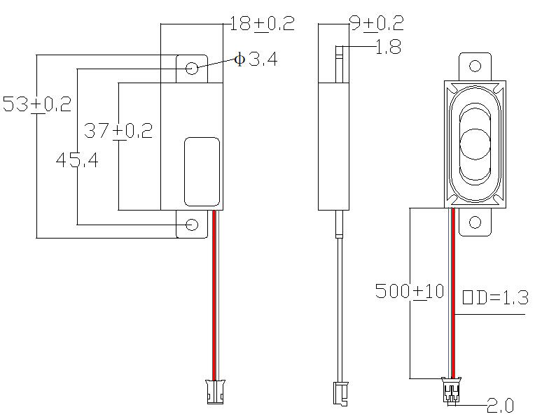 BOX Speaker JC-SPK3718-BOX01-8R2W-W drawing