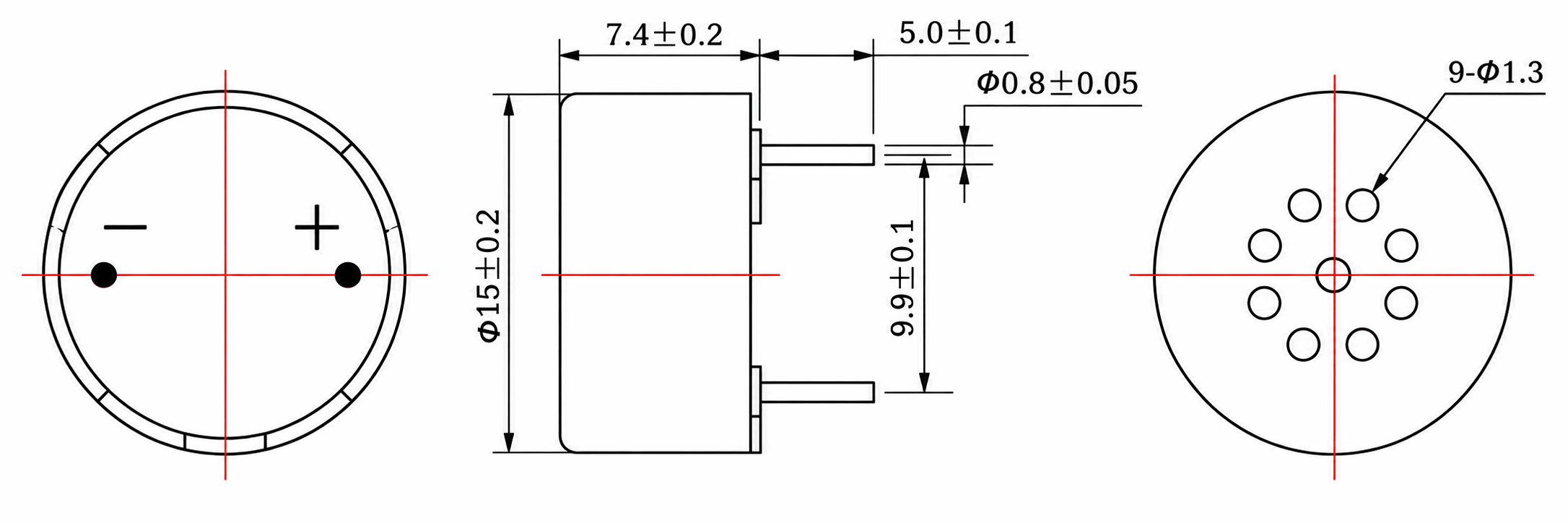 Ø15 插针式微型扬声器 JC-SPKD15-BOX01-8R1W-PIN drawing