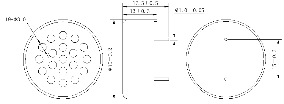 30mm 圆形腔体插针式动圈扬声器 JC-SPKD30-BOX01-8R1W-PIN drawing