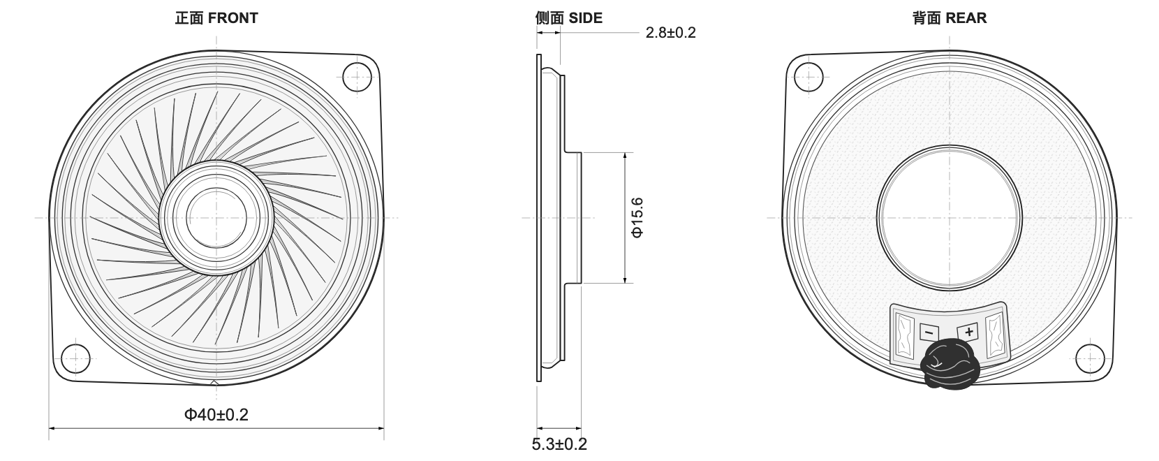 Ø40×5.3 mm 扬声器 JC-SPKD40-MF01-8R1W drawing
