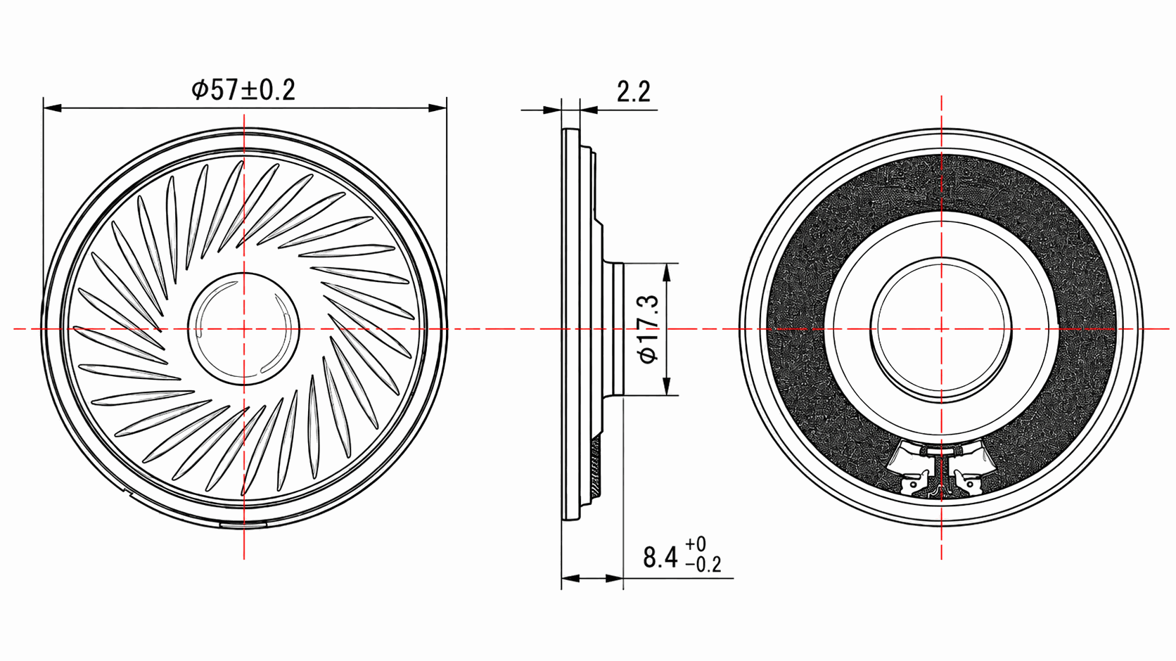 Ø57×8.4 mm 圆形动圈扬声器 JC-SPKD57-MF01-4R1W drawing