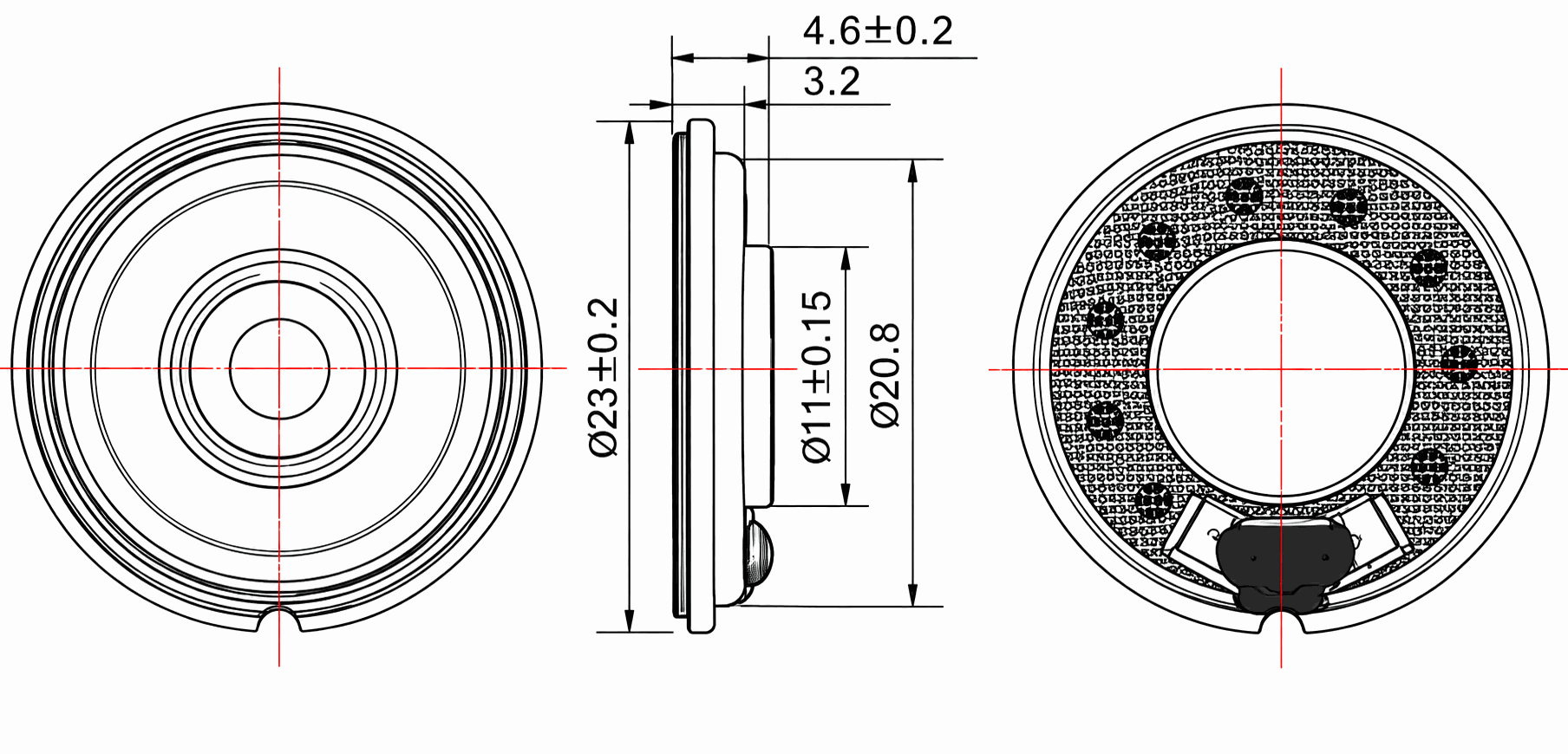 Ø23×4.6 mm 圆形动圈扬声器 JC2350IB-03R-8R0.5W drawing