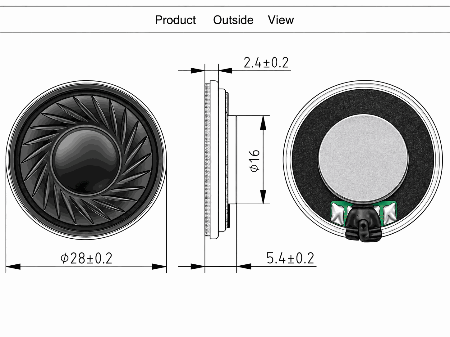 Ø28×5.4 mm 麦拉扬声器 JC2854IB-01R-8R1W drawing